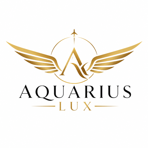 Aquarius Lux gold winged aircraft logo